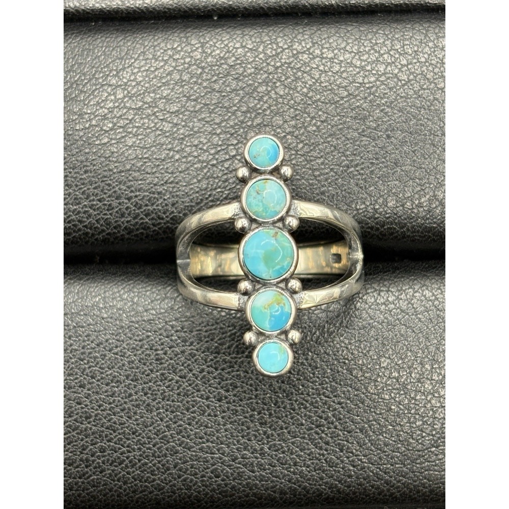 NewCondition SterlingSilver 5-Stone Graduated Vertical Turquoise Ring Size 7 G20